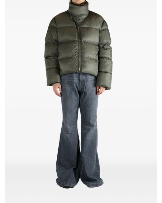 Rick Owens Green Down Jacket With Asymmetrical Zip