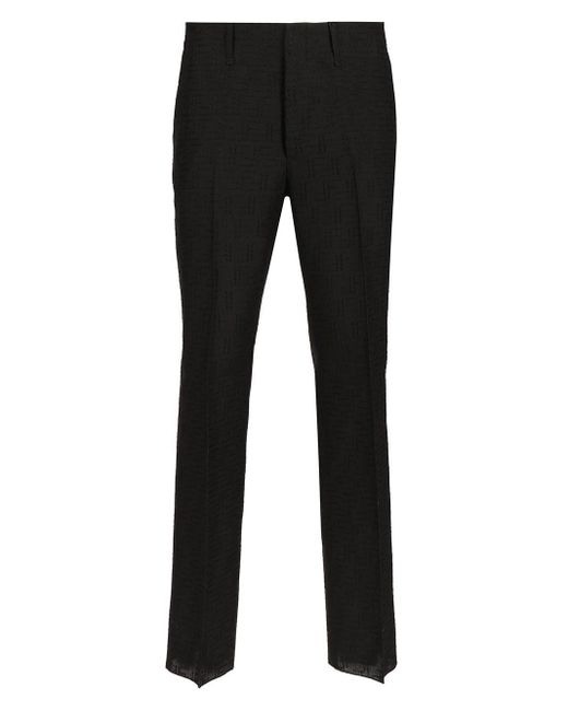 Fendi Black Linen Ff Jacquard Trousers for men