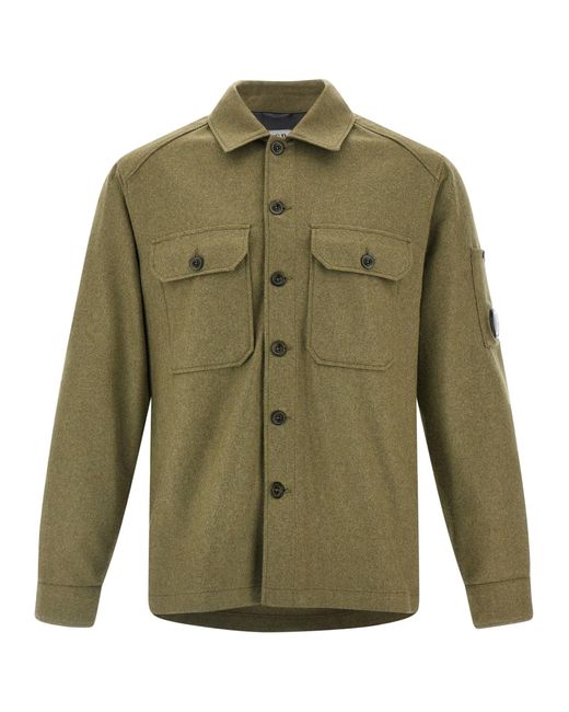 C P Company Green Unlined Wool Overshirt With Shirt Collar for men
