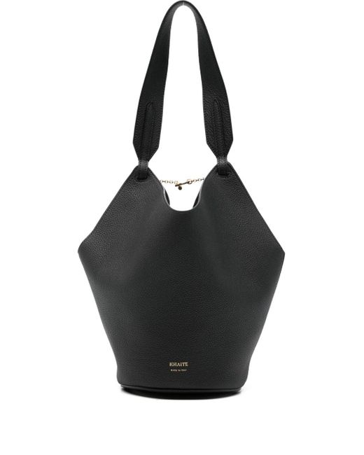 Khaite Black Lotus Mini Leather Bucket Bag
