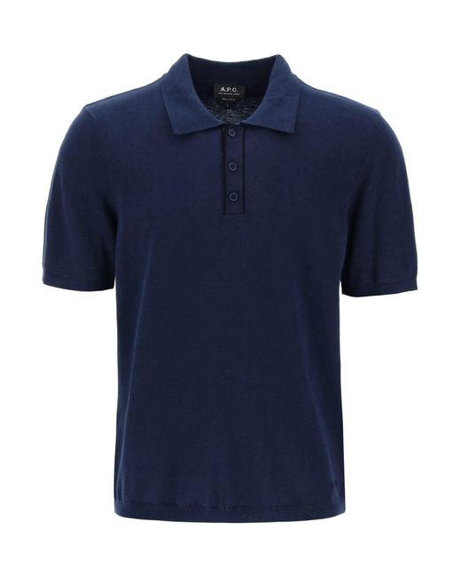 A.P.C. Blue 'jacky' Knitted Cotton Polo Shirt for men