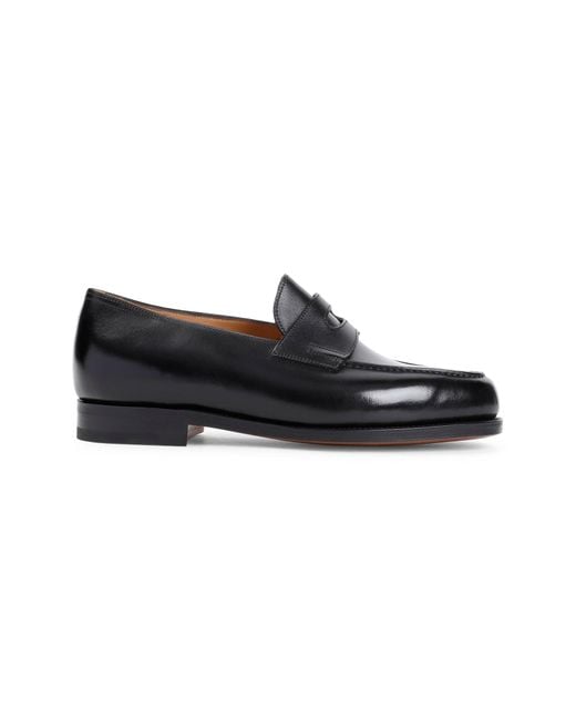 John Lobb Black Premium Leather Loafers With Comfortable Heel Height for men