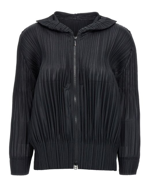 Pleats Please Issey Miyake 'Fluffy Basics' Hooded Jacket in Black