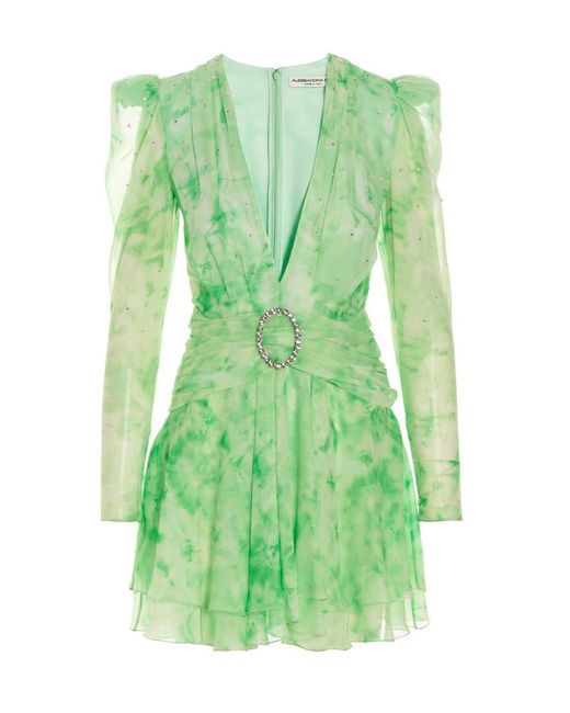 Alessandra Rich Green Silk Mini Dress