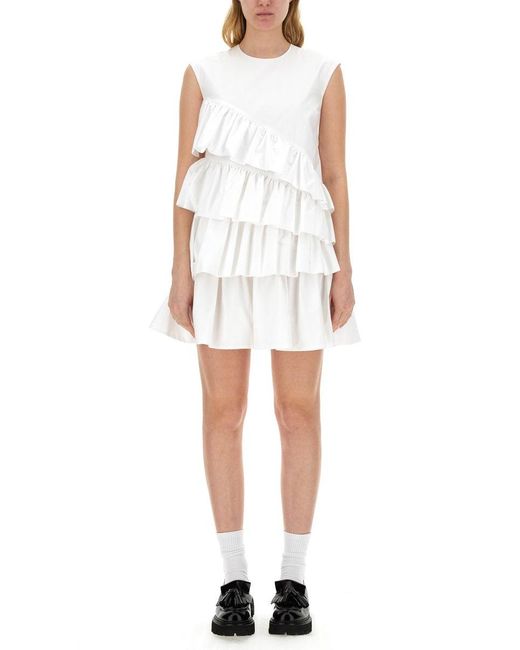 MSGM White Mini Dress With Ruffles