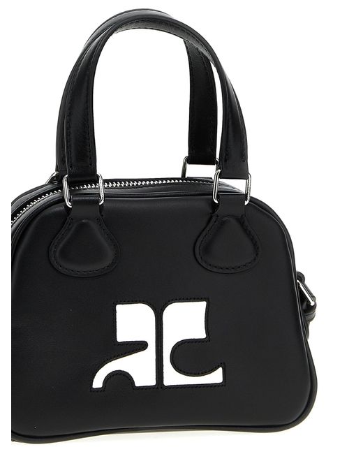 Courreges Black Mini Leather Bowling Bag Hand Bags