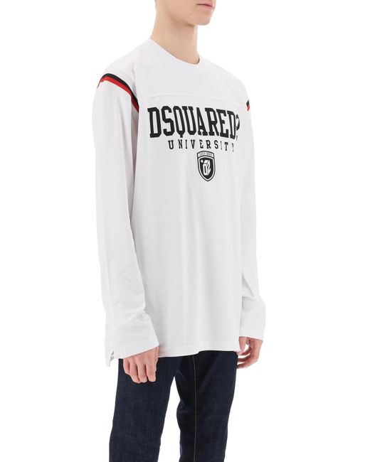 DSquared² White Long Sleeved Varsity T Shirt for men