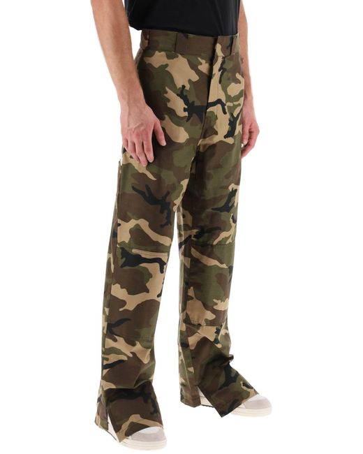 Palm Angels Green Camouflage Workpants for men