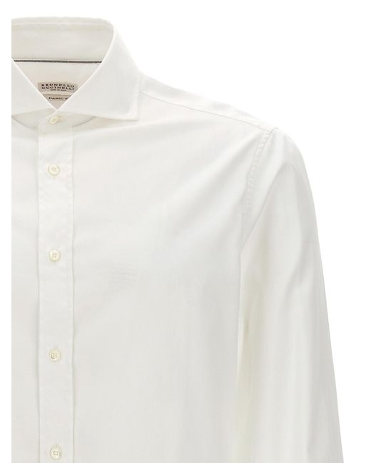 Poplin Shirt Camicie Bianco di Brunello Cucinelli in White da Uomo