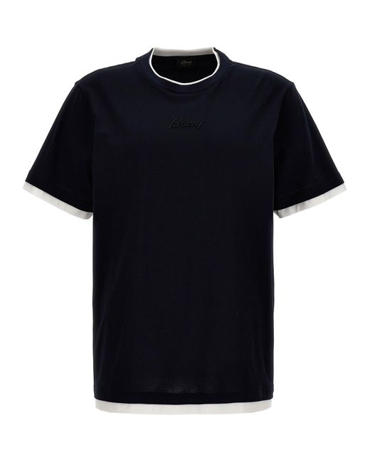 Brioni Black Logo Embroidery T-Shirt for men