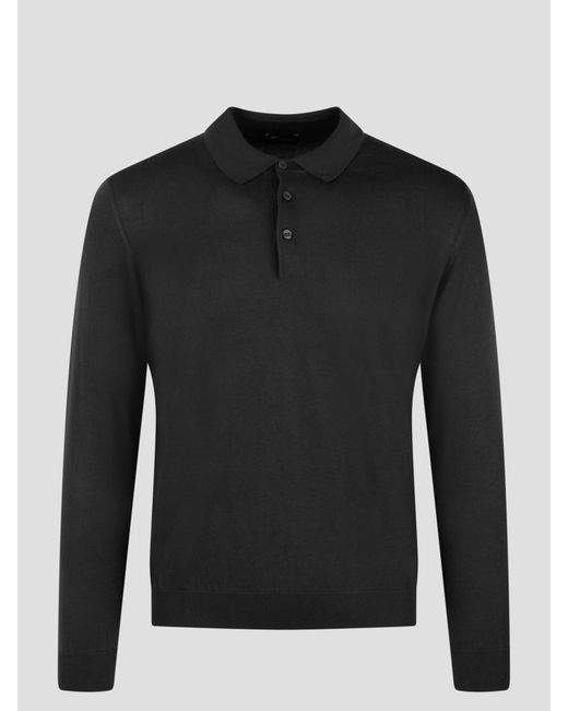 Drumohr Black Long Sleeved Cotton Polo Shirt for men