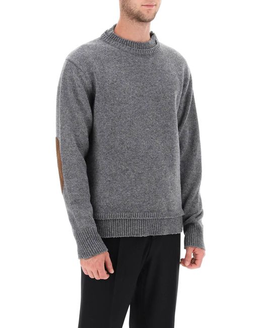 Maison Margiela Gray Crew Neck Sweater With Elbow Patches for men