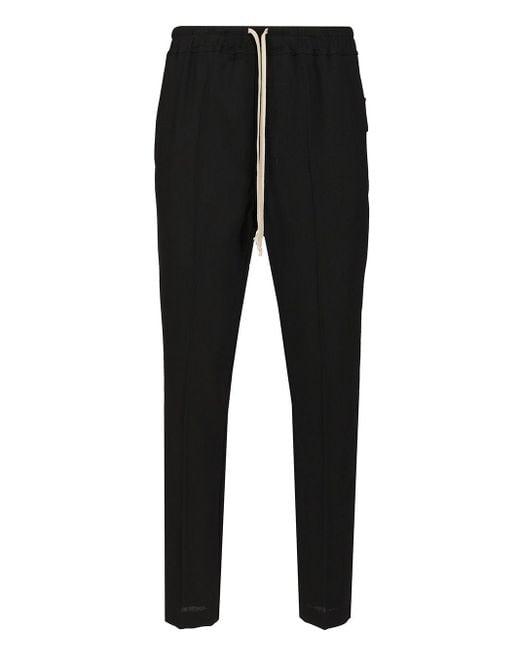 Rick Owens Black Wool With Drawstring Trousers for men