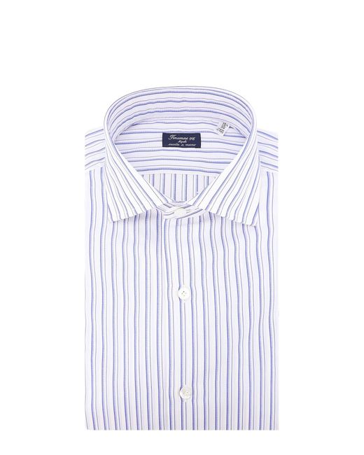 Finamore 1925 White Cotton Shirt With Striped Motif for men