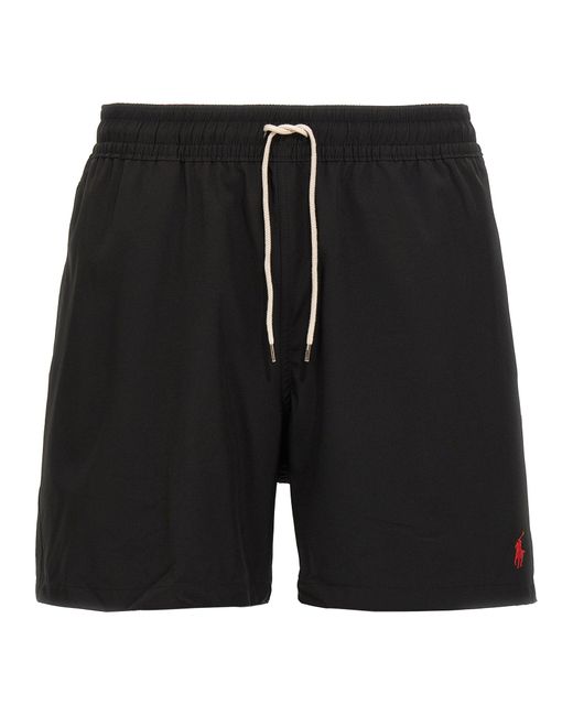 Polo Ralph Lauren Black Logo Embroidery Swim Shorts for men
