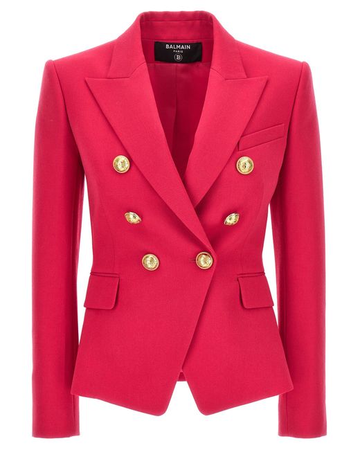 Balmain Pink Double-Breasted Blazer With Logo Buttons Blazer And Suits