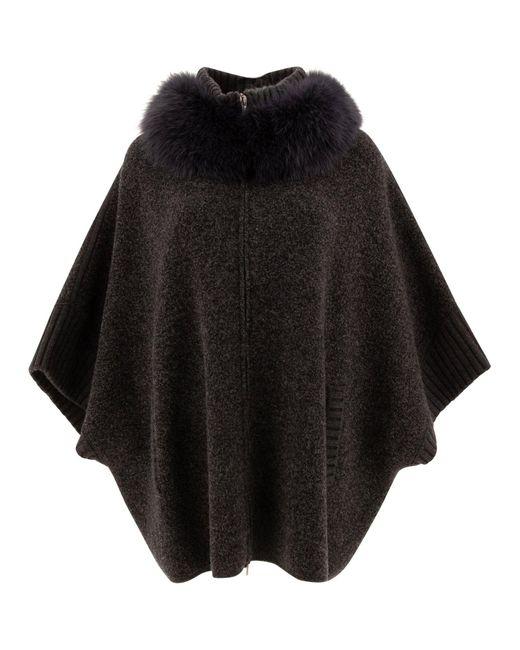 Giovi Black Wool And Cashmere Poncho Coats