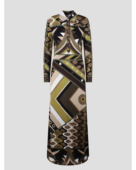 Emilio Pucci Green Vivara-Print Long Dress