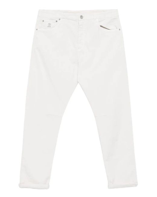 Jeans Con Applicazione di Brunello Cucinelli in White da Uomo