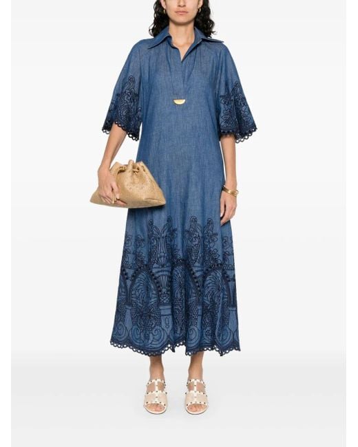 Zimmermann Blue Coco Embroidered Denim Dress