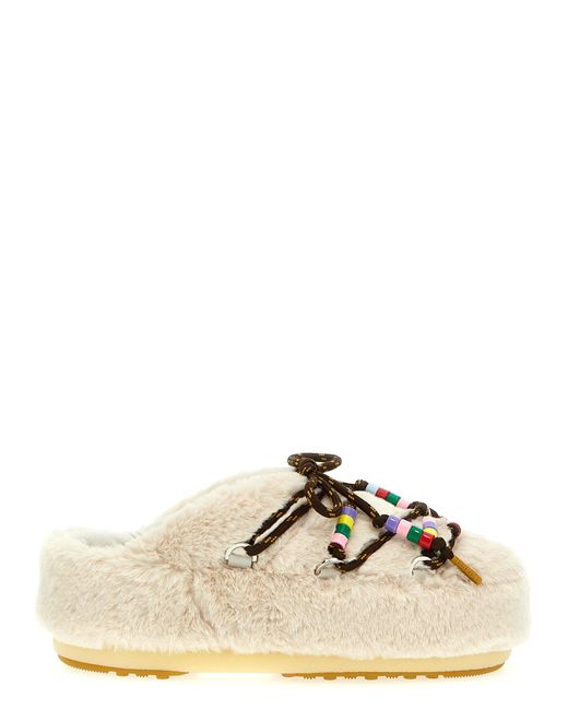 Faux-Fur Beads Flat Shoes Bianco di Moon Boot in Natural