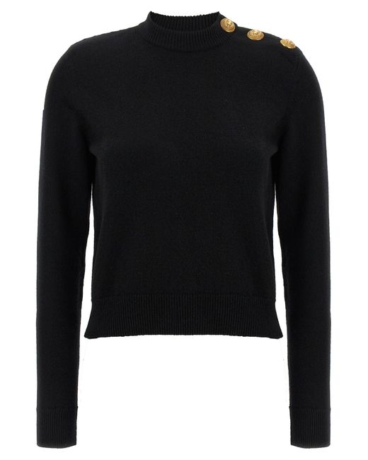 Eco-Cashmere Button Sweater Maglioni Nero-Donna di Balmain in Black