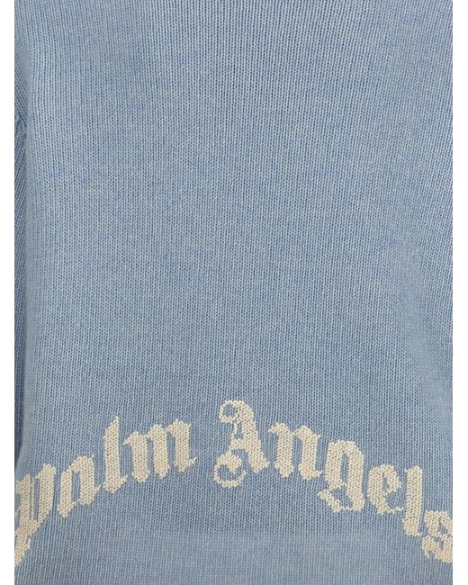 Palm Angels Blue Logo-jacquard Wool-blend Sweater for men
