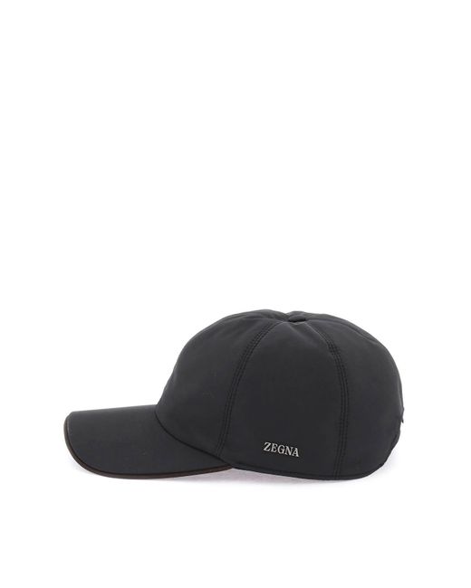 Zegna Black Baseball Cap With Leather Trim for men