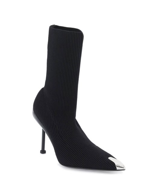 Alexander McQueen Black Knit Slash Ankle Boots