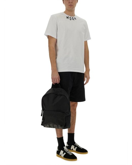 MSGM Black Shorts With Micro Logo Detail for men