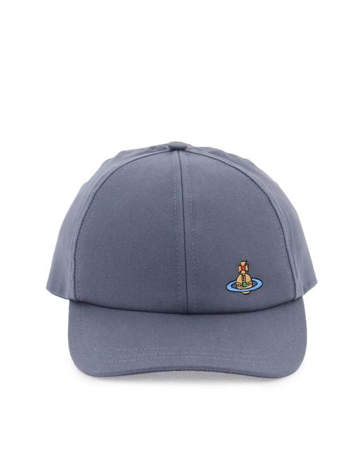 Vivienne Westwood Blue Uni Colour Baseball Cap With Orb Embroidery