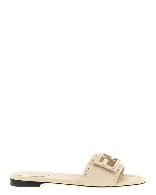 Fendi White 'Baguette' Slides