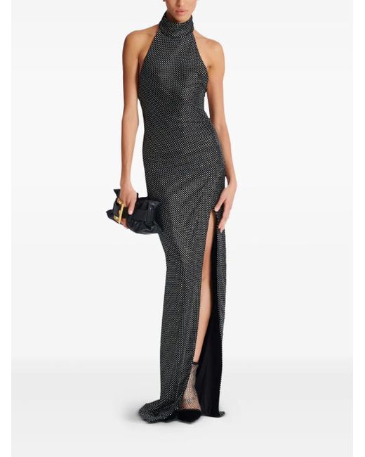 Balmain Black Halterneck Velvet Strass Long Dress