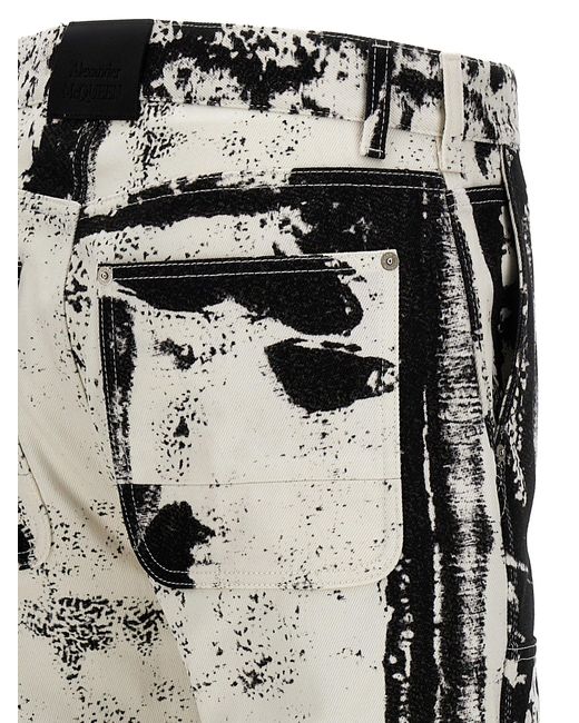 Jeans Workwear Stampa Fold di Alexander McQueen in White da Uomo