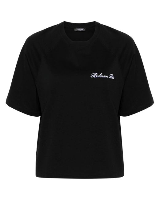 T-shirt con ricamo di Balmain in Black