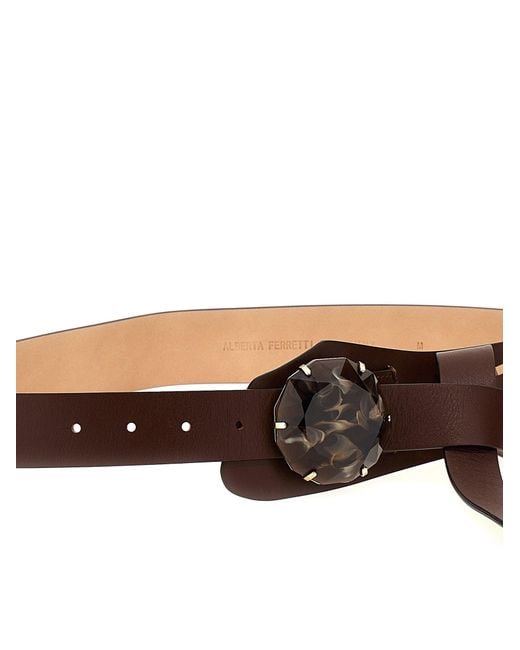Jewel Buckle Leather Belt Cinture Marrone di Alberta Ferretti in Brown