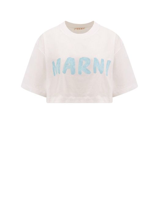 Marni White Cropped Logo T-Shirt