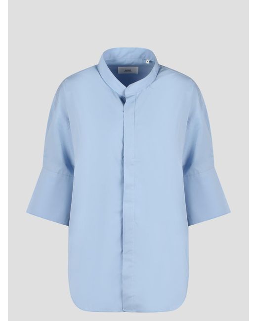 AMI Blue Mao Collar Oversize Shirt