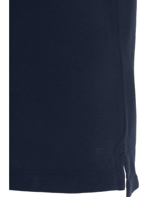 Piqué Cotton Shirt Polo Blu di Tom Ford in Blue da Uomo