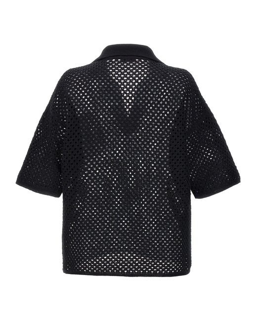 Brunello Cucinelli Openwork Fabric Shirt Polo Black | Lyst