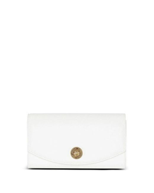 Balmain White Embleme Wallet On Chain-Grained Calfskin