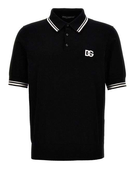 Logo Shirt Polo Bianco/Nero di Dolce & Gabbana in Black da Uomo