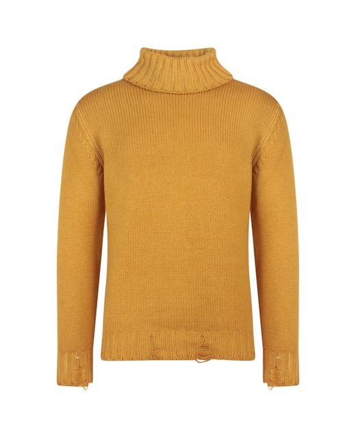 PT Torino Yellow Virgin Wool Sweater With Destroyed Effect for men