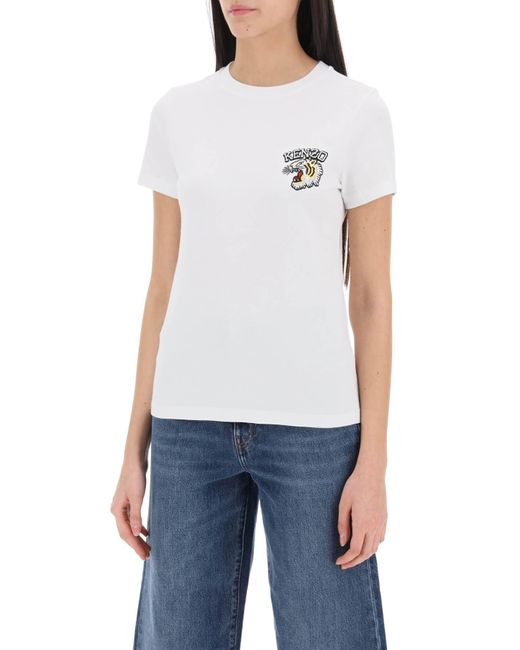 KENZO White Crew Neck T Shirt With Embroidery