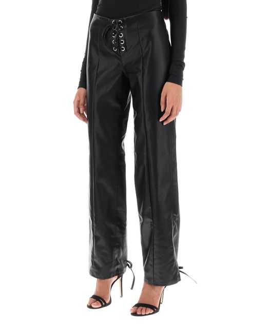 ROTATE BIRGER CHRISTENSEN Black Straight Cut Pants In Faux Leather