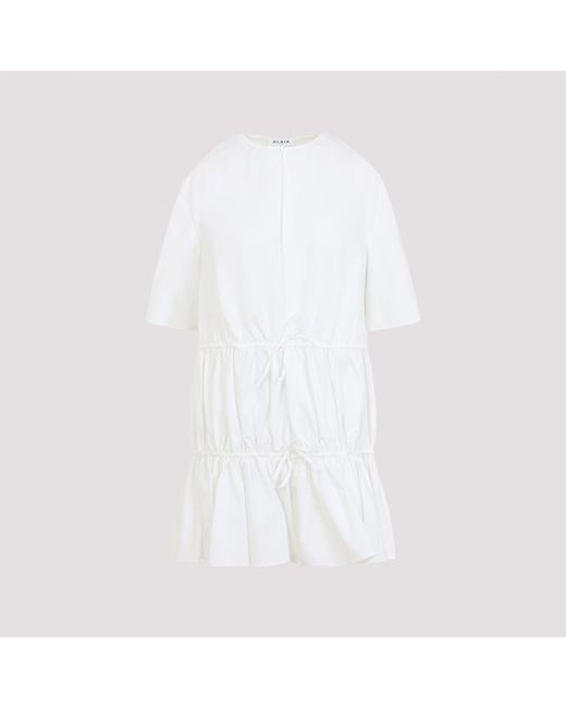 Cotton Ruffle Dress-Donna di Alaïa in White