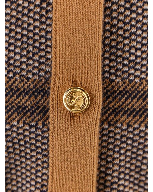 Cardigan in lana con motivo madras di Gucci in Brown
