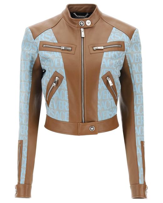 Versace Blue ' Allover' Lamb Leather Biker Jacket