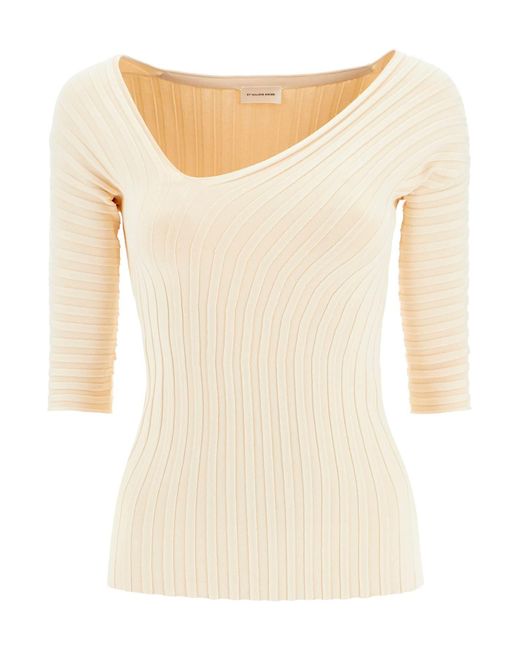 By Malene Birger Natural Ivena Ribbed Top With Asymmetrical Neckline