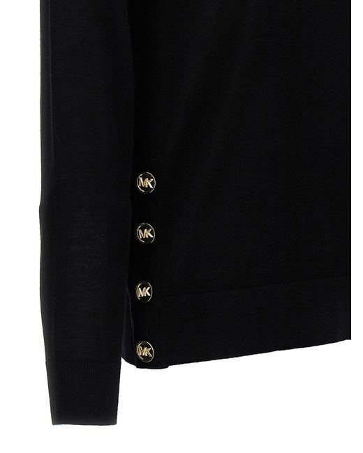MICHAEL Michael Kors Black Logo Buttons Turtleneck Sweater